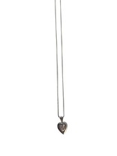 14k White Gold Dainty Chain Heart with Small Diamond Pendant Necklace 15" READ