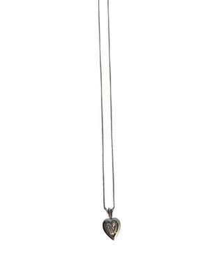 14k Weißgold zierliche Kette Herz mit kleinem Diamant Anhänger Halskette 15'' LESEN