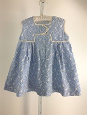 Vintage 1950's Toddler Girls Dress Blue Cotton Sleeveless Tulip Print Sz 5/6
