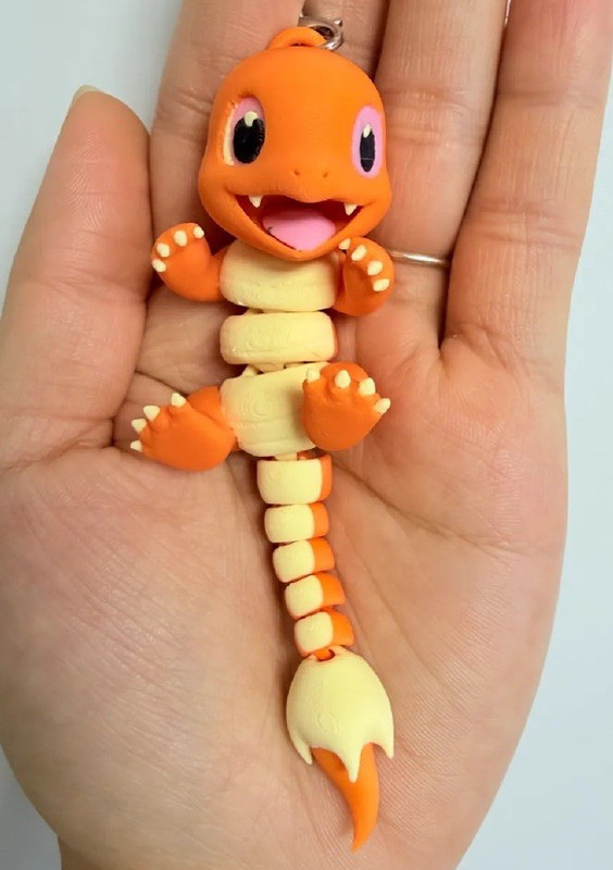 Charmander Pokémon Clip-On Plastic Keychain Figure w/ Key Ring, Orange/Beige