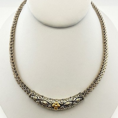 Barbara Bixby Necklace 18K Gold Sterling Silver Floral Ornate Adjustable 56 gram