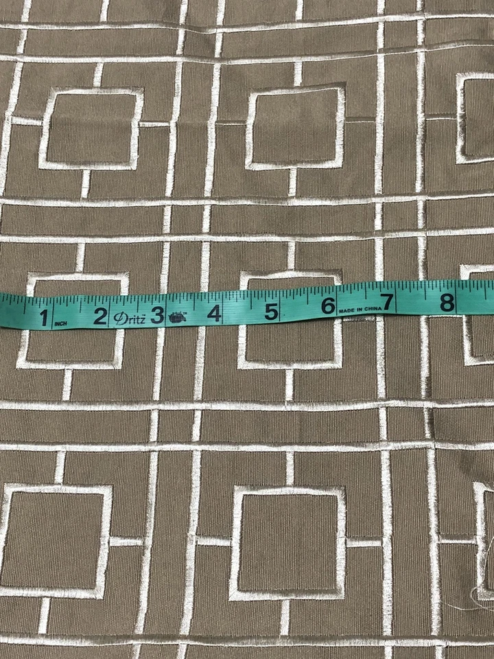 Maxwell Geometric Squares Embroidery Trellis Fabric Grand Central Tan 60x3Yd New - Image 4 of 4