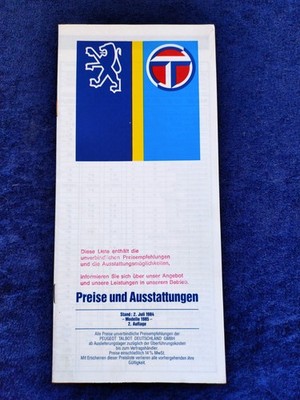 Peugeot Talbot Preisliste 7.1984 205 305 505 Samba Horizon Solara