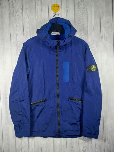 Giacca Stone Island nylon metallo floccato blu metallizzato media full zip con cappuccio