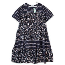 National Muumuu Housedress Womens Plus Size 2X Navy Blue Floral Short Sleeve NWT