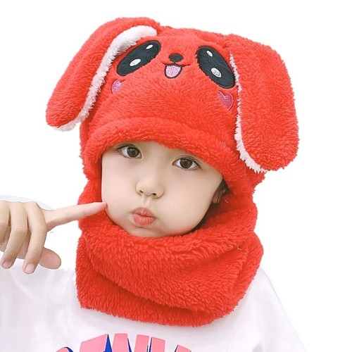 Dibujos animados Conejo Coral Terciopelo Gorra Peluche Bebé Bufanda Sombrero Niña Niño - Imagen 13 de 18