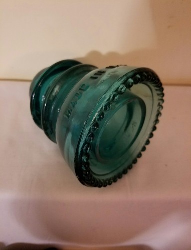 VINTAGE / ANTIKER HEMINGRAY - 42 GRÜNLICH BLAU / AQUAGLAS POLISOLATOR  - Bild 4 von 6