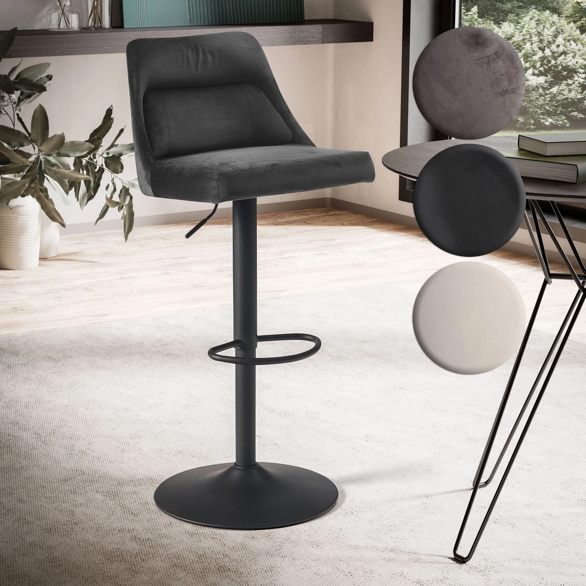 Lot de 2 tabourets de bar en simili et acier - Hauteur Ajustable - Noir - CALVIN