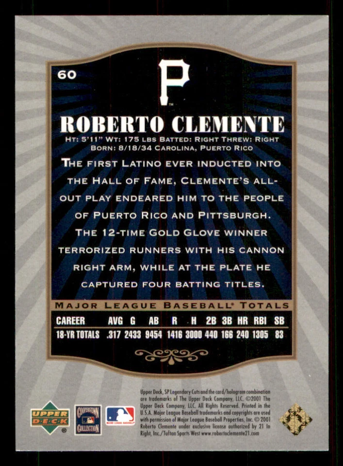 2001 SP Legendary Cuts #60 Roberto Clemente - Image 2 of 2