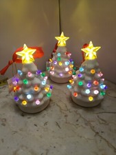 Mini Ceramic Christmas Tree, 5" Set Of 3. White Beautiful Decorative Battery...