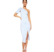 NWT PrettyLittleThing Baby Blue One Shoulder Bow Detail Midi Dress Size 12