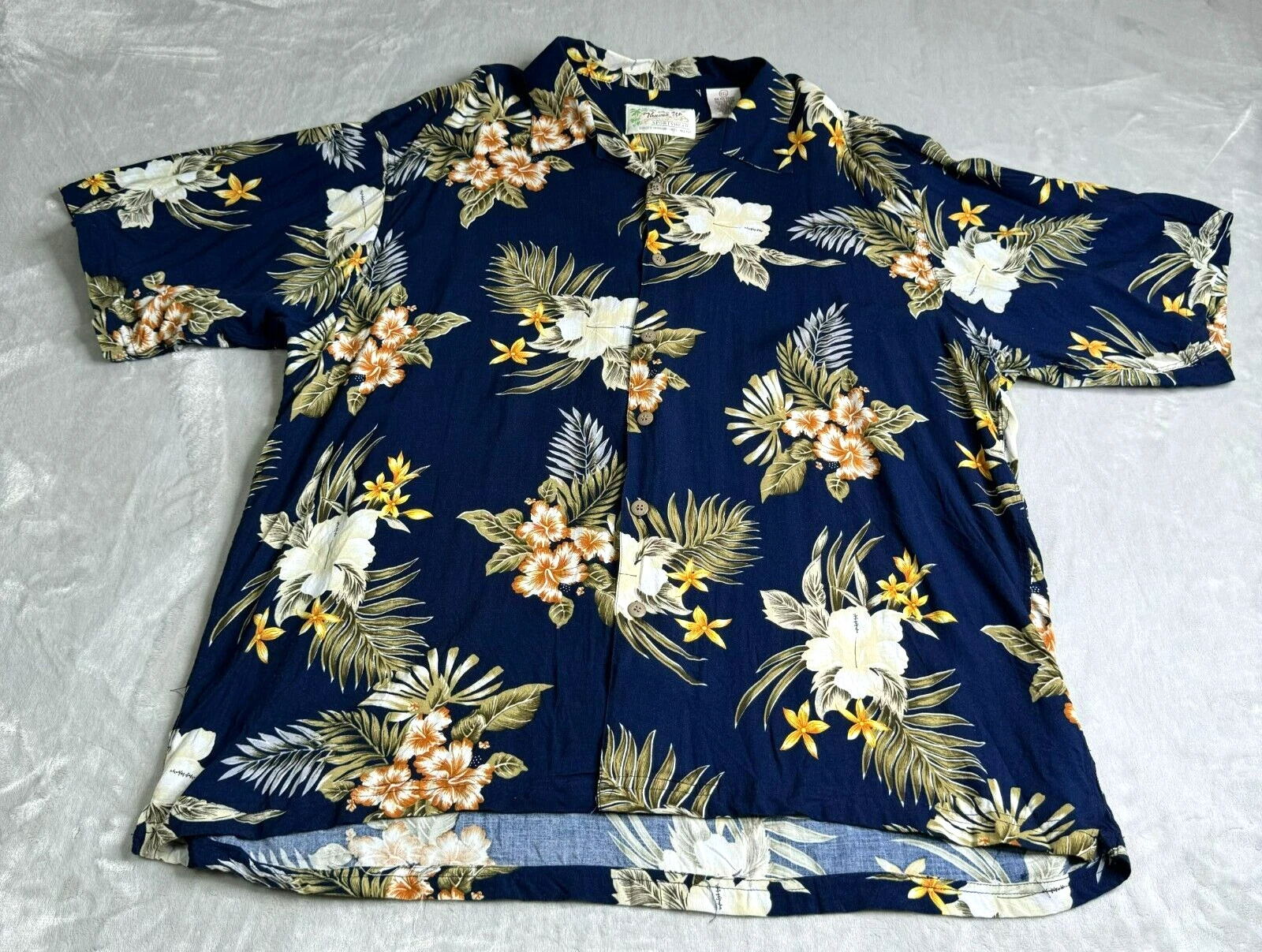 Thumbs Up Hawaiian Shirt Mens XXL Blue Tropical Print Vintage Luau Casual