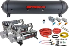 airmaxxx 5 gallon aluminum air tank, dual 580 chrome air compressor & wiring kit