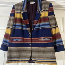 Vintage 80-90  s Womens Aztec Print Wool Blend Western Blazer Jacket Lined Sz M