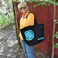 Tote Bag Black Large Pet Rescue Screen Printed Pockets Organic Cotton Lined NWT
