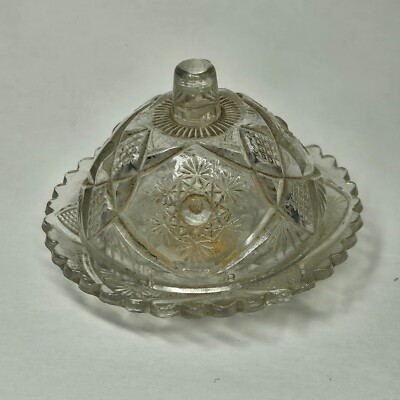 Child s Butter Dish Vintage EAPG Pressed Glass Round AS IS