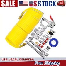 20pcs Air Compressor Accessory Kit 25Ft Recoil Hose Gun Nozzles Set 1/4" NPT New