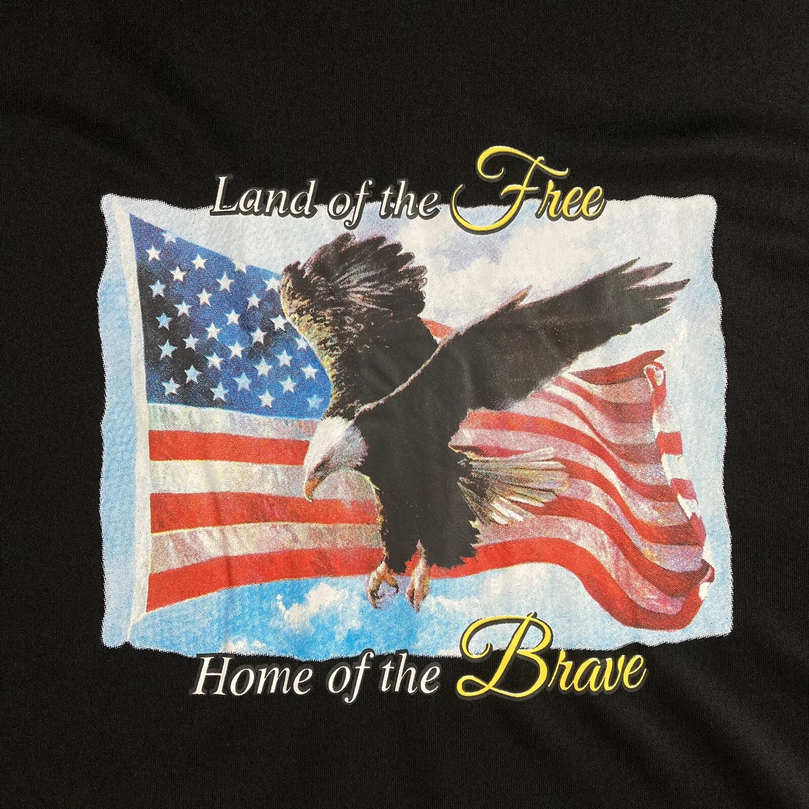 """Land of The Free Home of the Brave"" イーグル アメリカンフラッグ LS tシャツ ブラック 新品" - 画像1/8