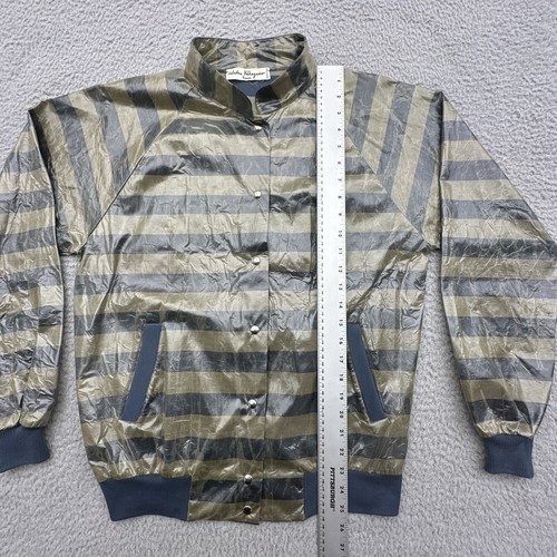 Salvatore Ferragamo Firenze Made In Italy Green Striped Plastic Lined Jacket - Picture 14 of 24