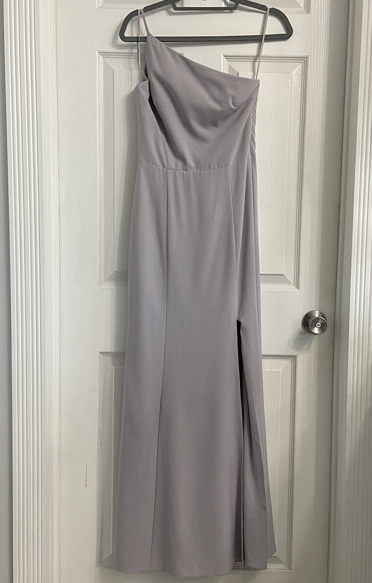 amsale one shoulder bridesmaid dress Brides Maid Gown Size 4 Gray Maxi Elegant Formal Size:2-4 months