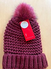 Rampage Knit Beanie Hat Faux Fur Pom Pom Burgundy/Wine NEW