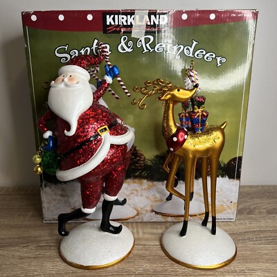 Kirkland Santa's Visit クリスマス磁器製装飾品 Kirkland Signature Santa and Reindeer Christmas Holiday Décor