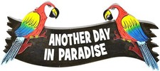HANDMADE PARROTS IT'S 5 O'CLOCK SOMEWHERE TIKI BAR SIGN TROPICAL ISLAND WALL ART