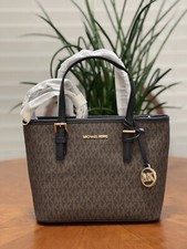 Michael Kors Jet Set XS Carryall Tote Crossbody Brown MK Logo Signature Black