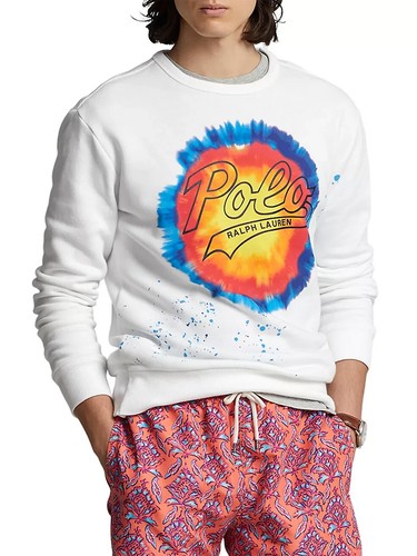 Polo Ralph Lauren Herren Gr. L Logo Batik Druck Fleece Sweatshirt weiß $ 199 - Bild 1 von 3