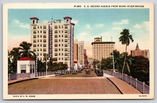 Miami Florida~Southeast Avenue From Miami River Bridge~Vintage Linen Postcard