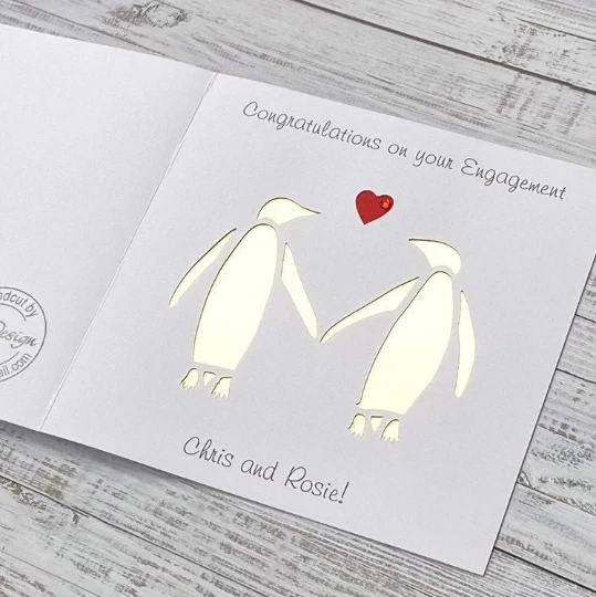 Valentines Day Card Cat Couple with Red Love Heart Handmade Can Be Personalised. - Image 3 of 4