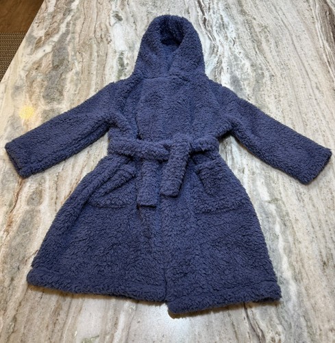 Pottery Barn Kids Bath Robe Navy Blue Plush Hooded 2 Pocket Boys 4-6 Open Box - Picture 3 of 8
