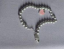 Return to Tiffany  Co pink enamel heart silver bead bracelet 6.25"