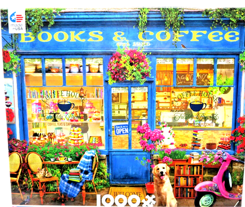 Ceaco Shop Window Book & Coffee Puzzle 1000PCS Golden Lab Pastries Flowers New - Picture 8 of 8