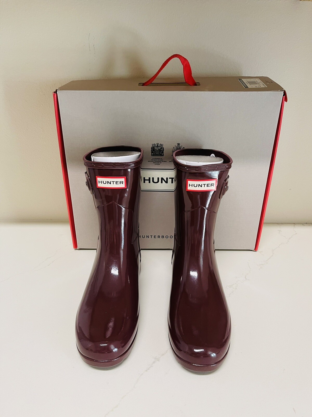 Short Gloss Rain Boots Sz 7 Burgundy | eBay