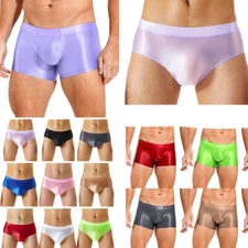 Mens Shiny Glossy Square Swimming Shorts Trunks Low Rise Boxer Briefs Underwear