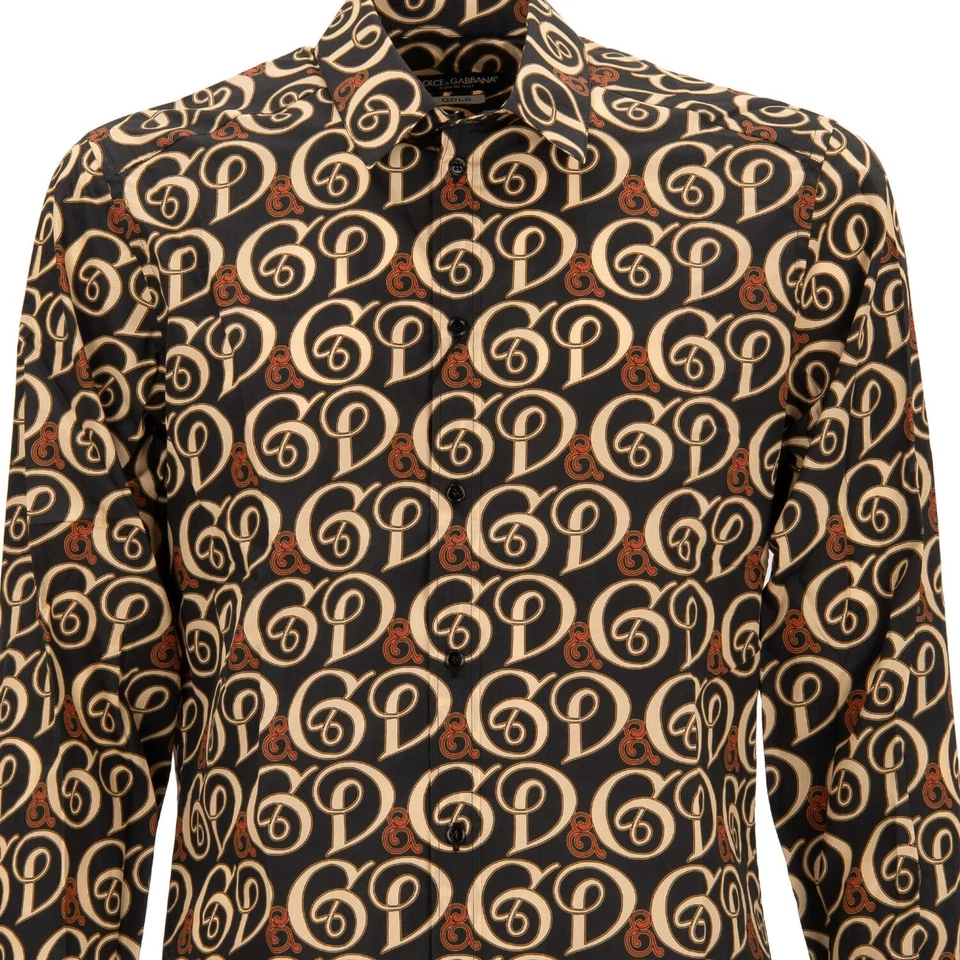 Camisa de algodón DOLCE & GABBANA DG Logo DORADA negra beige naranja 13331 Foto 2 de 4
