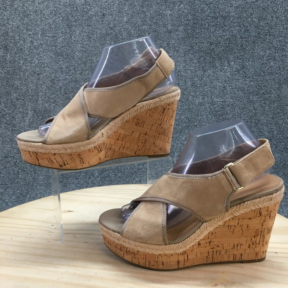 Sandalias Franco Sarto para mujer 9 M Taylor correas al tobillo cuero beige tacones de cuña Foto 2 de 4