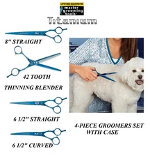 MASTER GROOMING TOOLS TITANIUM CURVED,THINNING&(2)STRAIGHT SHEAR SET SCISSORS
