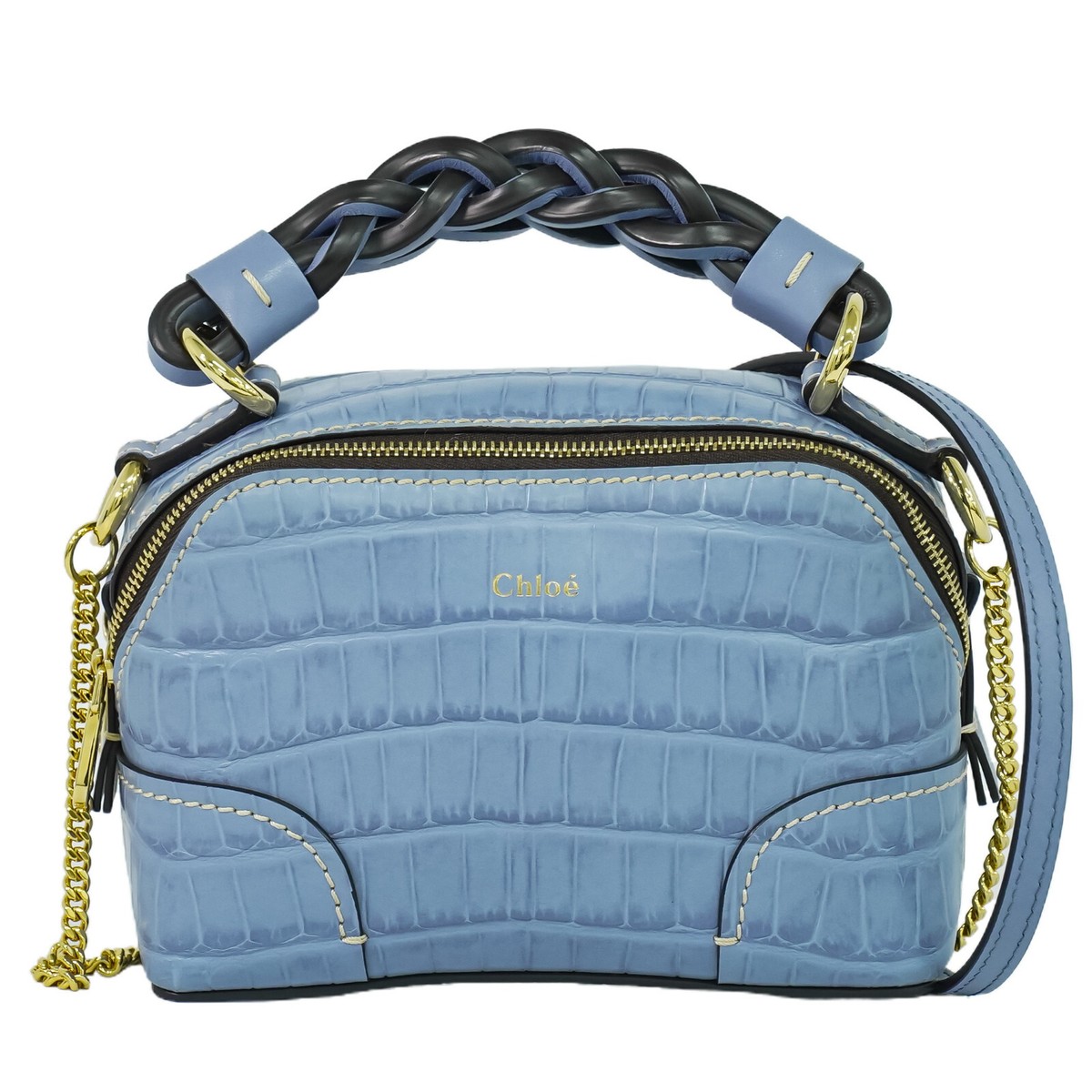 Chloe Mini Daria Leather 2way Shoulder Handbag Light Blue Gold | eBay 