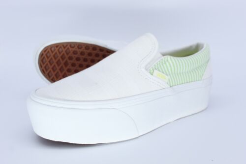 VANS SHOES SLIP-ON PLATFORM US 5.5 EUR 37 SUMMER PICNIC GREEN TRUE WHITE - Picture 1 of 3