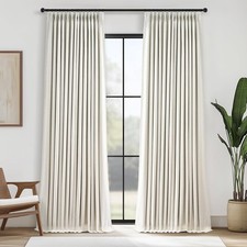 Natural 90 Inches Long Linen Curtains for Bedroom,Full Blackout Pinch Pleated Th