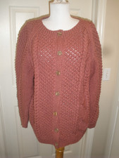 Vintage Women's Button-up Hand Made Crochet Sweater Rose color T108 