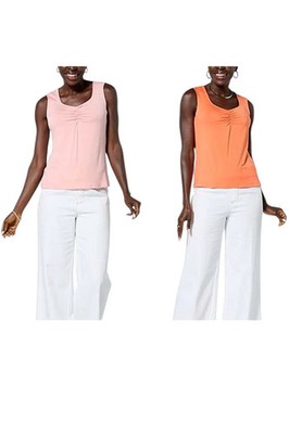 G by Giuliana Women's 2pc EcoLuxe Jersey Ruched VNeck Tank Blush/Coral