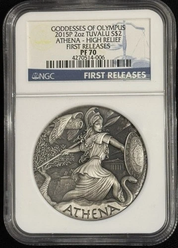 2015 Goddesses Of Olympus Athena 2oz Silver High Relief Coin NGC 70 FR OGP Incl