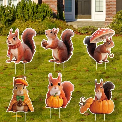 Best 6Pcs Thanksgiving Yard Signs Stakes The Nut Squirrel Pumpkin Fall Outdoor