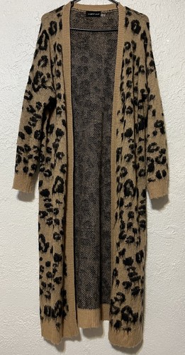 Maglione semi senape taglia M marrone animalier leopardato ghepardo cardigan lungo aperto davanti - Foto 1 di 11