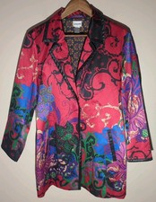 Chico's Silk Like Asian Inspired Floral Jacket Blazer 2 Large Red Party Cocktail