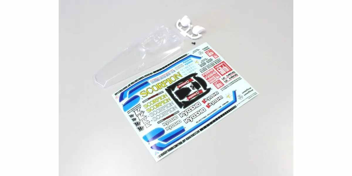 KYOSHO LEGENDARY SERIES, SCORPION CLEAR BODY SHELL SET + DECALS, SCB001B