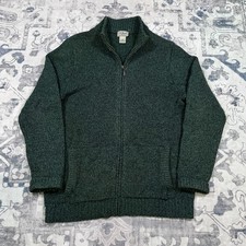 LL Bean Sweater Mens Medium Green Lambswool Full Zip Mock Neck Outdoor Tall